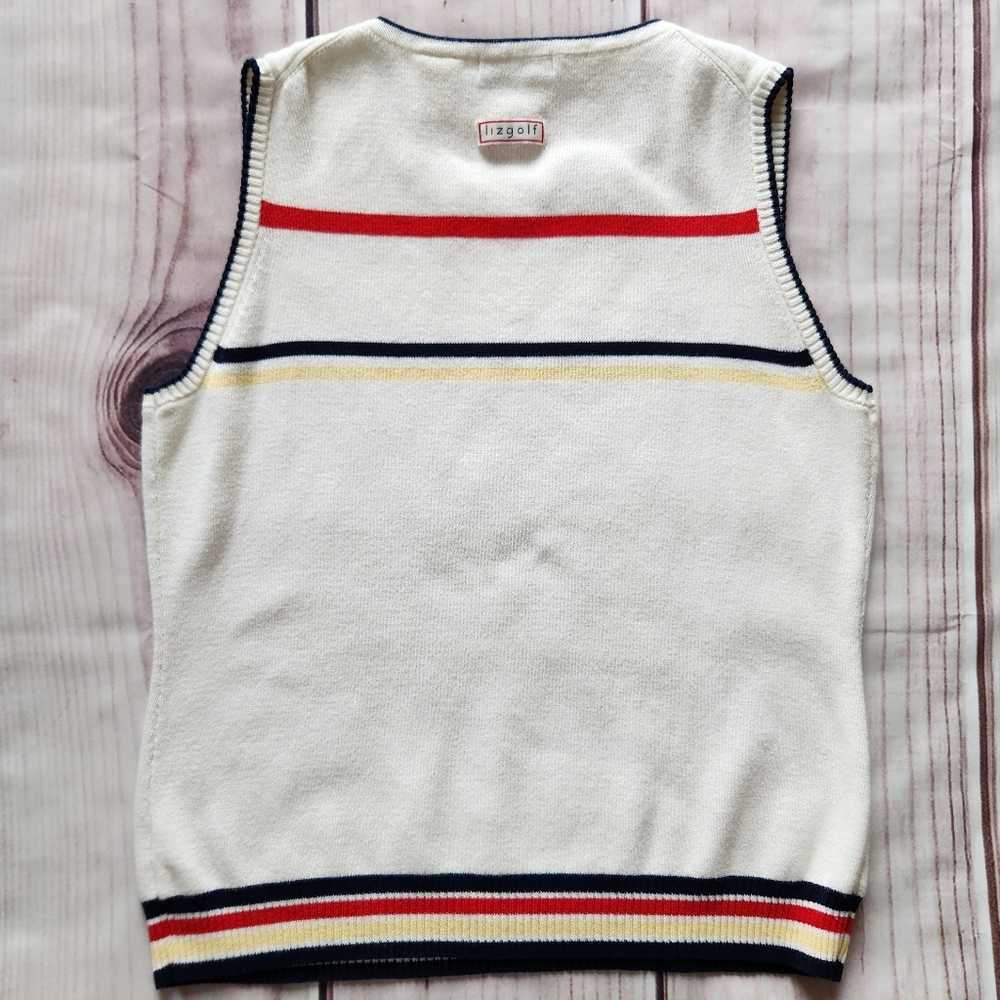 LizGolf By Liz Claiborne Sleeveless Sweater Vest Cream Stripe | Women's Size L - Picture 5 of 9